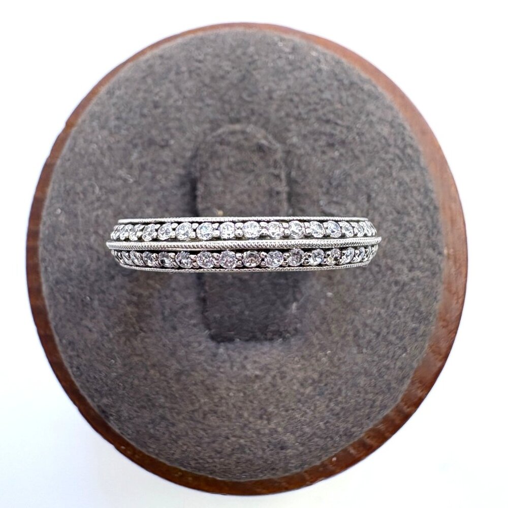 VTG Silver Plated Cubic Zirconia Pavé Set Wedding Band Ring Size 6.5 Fit